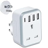 UK to US Plug Adaptor,USA Travel Adapter with 3 USB Ports and 1 Type C,American Plug Adapter UK to US,5 in 1 US USA Travel Adapter from UK to USA,Thailand,Mexico,Canada,Colombia (Type B)