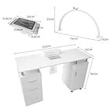 Professional Manicure Table & LED Half Moon Lamp 29.5In Nail Beauty Salon Dust Collector Removable Cushion Wheels Pull Out Drawers 1 Cupboard 2 Shelves 3 Colour Dimmable Temperature Light Phone Holder