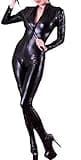 Forever Young Ladies Black 4 Way Zip PVC Spandex Shiny Catsuit Jumpsuit Costume Sexy (UK 12/L)