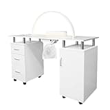 Professional Manicure Table & LED Half Moon Lamp 29.5In Nail Beauty Salon Dust Collector Removable Cushion Wheels Pull Out Drawers 1 Cupboard 2 Shelves 3 Colour Dimmable Temperature Light Phone Holder