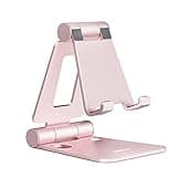 NULAXY Adjustable Phone Stand for Desk, Foldable Desktop Cell Phone Holder Cradle Dock Compatible with iPhone 16 15 14 13 12 11 Pro Max Xs Xr X 8, HUAWEI, Galaxy, All Phones - Rose Gold