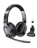TECKNET Bluetooth Headset with Microphone,2-in-1 Wireless Headset with Microphone,Noise Cancelling Headsets with 3 EQ Modes,Detachable Computer Headsets for office/call center/Skype (bright black)