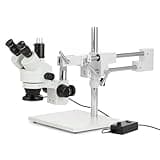 AmScope 3.5X-90X Simul-Focal Stereo Zoom Microscope on Dual Arm Boom Stand with 144-LED Ring Light