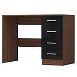 Reflect - 4 Drawer Desk/Dressing Table for Bedroom (H: 72cm x W: 99cm x D: 39.5cm) (Black Gloss/Walnut)