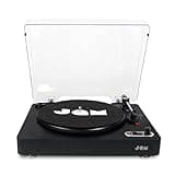 Jam Spun Out Wireless Bluetooth Turntable, Vinyl Record Player Bluetooth, 3 Belt Drive for Superior Sound, portable Record Player, Headphone Jack Output and Aux-in, Dust Cover included - Black