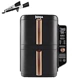 Ninja Double Stack XL Air Fryer, Vertical Dual Drawer Air Fryer with 4 cooking levels, 2 Drawers & 2 Racks, Space Saving Design, 9.5L Capacity, 6 Functions, 8 Portions, Tongs, Black/Copper SL400UKCP