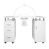 Professional Manicure Table & LED Half Moon Lamp 29.5In Nail Beauty Salon Dust Collector Removable Cushion Wheels Pull Out Drawers 1 Cupboard 2 Shelves 3 Colour Dimmable Temperature Light Phone Holder