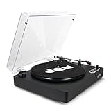 Jam Spun Out Wireless Bluetooth Turntable, Vinyl Record Player Bluetooth, 3 Belt Drive for Superior Sound, portable Record Player, Headphone Jack Output and Aux-in, Dust Cover included - Black