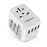 TESSAN Universal Travel Adapter Worldwide with 4 USB, International Travel Adapter UK to European Power Universal Plug Adaptor for EU USA Australia Thailand (Type C, G, A, I),Grey White