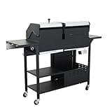 Woodland Grill 3 Burner Dual Fuel BBQ - Gas & Charcoal Barbecue Grill, Side Burner, Integrated BBQ Thermometer, 2 Warming Trays, Adjustable Flame. Propane Gas Regulator Included