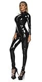 FEOYA Women's Sexy Zipper Catsuit Tight PVC Leather One-Piece Long Sleeve Jumpsuit Erotic Cosplay Clothing Color Black2 Size XL