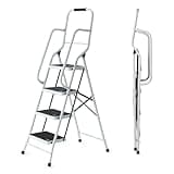 Easylife Safety Folding Step Ladder, 4 Step Ladder, Strong, Non-Slip Rubber Steps With Rail Support And Grip Tight Ridges, 96x159cm - Safety Step Ladders By Easylife Lifestyle Solutions
