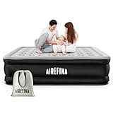 Airefina King Inflatable Air Mattress, Air Bed with Built-in Electric Pump, Double Blow Up Mattress in 3 Mins Self-Inflation, Flocked Surface Guest Airbed for Home Portable Camping 203x152x46cm