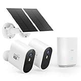 AOSU 3K Security Camera Outdoor Wireless with Battery Solar Powered, 2 Wifi Cameras with Homebase 32GB Local, 166° View, 5MP Home Security System, No Monthly Fee, IP67, Color Night Vision