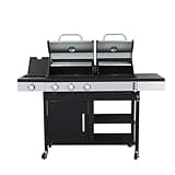 Woodland Grill 3 Burner Dual Fuel BBQ - Gas & Charcoal Barbecue Grill, Side Burner, Integrated BBQ Thermometer, 2 Warming Trays, Adjustable Flame. Propane Gas Regulator Included
