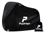 Posh Hops Bike Cover - Waterproof, Heavy Duty, Dustproof, Rain Protection, Safety Lock Holes for 2 Bikes - Black, Polyester/Nylon, UV Coated, Double Stitched, Elastic & Buckle Closure