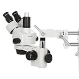 AmScope 3.5X-90X Simul-Focal Stereo Zoom Microscope on Dual Arm Boom Stand with 144-LED Ring Light