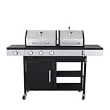 Woodland Grill 3 Burner Dual Fuel BBQ - Gas & Charcoal Barbecue Grill, Side Burner, Integrated BBQ Thermometer, 2 Warming Trays, Adjustable Flame. Propane Gas Regulator Included