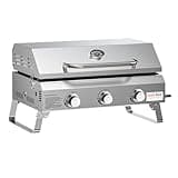 Onlyfire 3-Burner Gas Plancha Portable Tabletop Gas BBQ with Lid &Thermometer, 7KW