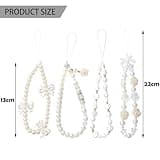 DKDDSSS 4 Pcs Phone Charm, Beaded Bracelet Strap, White Pearl Bow Cell Charms, Cute Chain Mobile Wrist Straps for Girls Women (White)