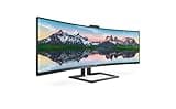 Philips 499P9H- 49 Inch Curved Dual QHD Monitor, 70Hz, 5ms, VA, WebCam, Speakers, USB-C Dock, KVM, Height Adjust (5120 x 1440, 450 cd/m², HDMI/DP 1.4/USB 3.1 / USB-C)