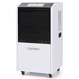 COSTWAY 120L/Day Commercial Dehumidifier, Industrial Air Dehumidifiers Building Dryer with 24H Timer, Auto Defrost, Memory Starting, Drain Hose, Wheels & Handle, Large Spaces up to 500㎡ (White+Black)