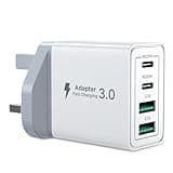 USB C Plug Fast Charge, 40W 4-Port Multi USB Charger Plug UK Dual Port PD Power Adapter +QC Wall Plug Multiport Mains Type C Charging Plug for iPhone 16 15 14 13 12 11 Pro Max XS XR 8, Samsung, iPad