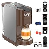 5 in 1 Espresso Single Serve Coffee Machine for Nespresso Original/Dolce Gusto/Mio/L’OR/Ground Capsule and ESE Coffee Pods,19Bar Multi-Capsule Coffee Machine (AC-513HF) (BROWN-513K)