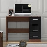 Reflect - 4 Drawer Desk/Dressing Table for Bedroom (H: 72cm x W: 99cm x D: 39.5cm) (Black Gloss/Walnut)