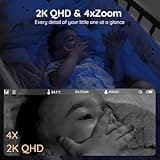 BOIFUN 2K Wifi Video Baby Monitor, App & 5'' Screen Control, Night Light, Motion&Cry Detection, PTZ, Auto Tracking, 3000mAh Battery,Humidity & Temperature Sensor, Baby Monitor with Camera Night Vision