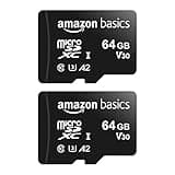 Amazon Basics MicroSDXC UHS-I Class 10 Memory Card with Full Size Adapter, A2, U3, V30, 4K, Read Speed up to 100 MB/s, 64 GB (2pack), Black