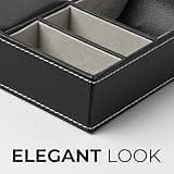Mantello Valet Tray Nachttisch Organizer – Top Kommode Halter für Geldbörse, Telefon, Schlüssel, Schmuck, Zubehör – aus Kunstleder gefüttert mit grauem Veloursleder, kratzfester Filzboden – Schwarz