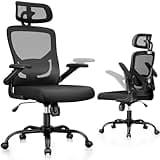 Marsail Ergonomic Mesh Office Chair High Back Desk Chair Adjustable Lumbar Support with Headrest Flip-Up Liftable Arms Swivel Computer Task Chair, Black