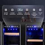 COSTWAY Dual Zone Wine Beverage Refrigerator, 120L Double Door Commercial Bottle Fridge with LED Lighting, 2 Independent Control Zones, Removable Shelves & Safety Lock, Back Bar Drink Fridge