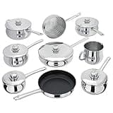 Stellar Classic Set of 9 Stainless Steel Pans, 6 Deep Saucepans with Lids, Steamer, Non-Stick Frying Pan, Milk Pot, Dishwasher Safe