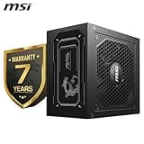 MSI MAG A750GL PCIE5 Power Supply Unit, 750W, 80 Plus Gold, Fully Modular, ATX 3.0, PCIe 5.0 GPU Support, Black Flat Cables, 7 Year Warranty