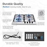 SNDOAS Gas Hob 4 Burners, NG/LPG Convertible, Built-in Stainless Steel Cooktop with Flame Failure Protection, Cast Iron Pan Support, 8060W