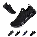 Mens Womens Slip On Trainers Casual Nordic Walking Shoes Breathable Running Shoes Nurse Work Shoes Lightweight Tennis Shoes Soft Mesh Gym Workout Sneakers Black EU45 Convert UK10.5