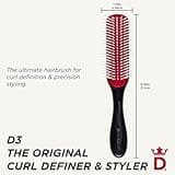 Denman Curly Hair Brush D3 (Black & Red) 7 Row Styling Brush for Detangling, Separating, Shaping and Defining Curls - For Women and Men
