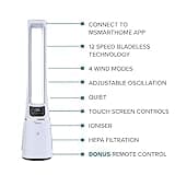 Midea SmartAir Cool & Purify Bladeless Fan with mSmartHome Mobile Phone App Controls - Oscillating Tower Fan - HEPA Filter - 12 Fan Speeds - White