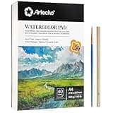 Artecho Watercolour Paper A4 Pad 40 Sheets with Watercolour Brush and Pencil, Water Colour Paper 300gsm, Art Paper Pad, Watercolour Sketchbook for Painting, Drawing, Sketching and Mixed Media