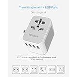 TESSAN Universal Travel Adapter Worldwide with 4 USB, International Travel Adapter UK to European Power Universal Plug Adaptor for EU USA Australia Thailand (Type C, G, A, I),Grey White
