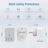 UK to European Travel Adaptor with 4 USB Ports(1 USB C), Grounded EU Euro Europe to UK Power Plug Adapter for Germany Spain France Iceland Greece Poland Netherlands Austria Turkey etc (Type E/F)