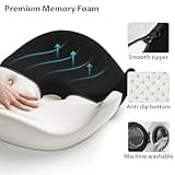 WOWMVP Seat Cushion for Office Chair, Ergonomic Coccyx Cushion, Orthopaedic Memory Foam Sciatica Tailbone Hemorrhoid Pain Relief Non-Slip Support Seat Pad for Wheelchair, Gaming Chair, Car