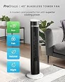 Pro Breeze Bladeless Tower Fan Quiet & Portable with Remote Control, 90° Oscillation, 15h Timer, 4 Modes, 3 Speeds - Powerful Electric 45W Motor Standing Air Circulator for Bedroom & Office