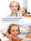 TECKNET Bluetooth Headset with Microphone,2-in-1 Wireless Headset with Microphone,Noise Cancelling Headsets with 3 EQ Modes,Detachable Computer Headsets for office/call center/Skype (bright black)