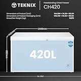 Teknix CH420 Freestanding Chest Freezer - 420L Capacity - Suitable for Garages, Outbuildings and Sheds - Refrigeration Mode - Temperature Control - 4 Star Freezer Rating - White