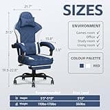 PZDO Gaming Chairs for Adults, Technical Fabric with Footrest, Gamer Chair with Height Adjustable 360° Swivel Seat, Ergonomic Computer Recliner Chair for Teens, 150 kg, Blue