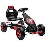 HOMCOM Children Pedal Go Kart, Raving Go Kart with Adjustable Seat, Inflatable Tyres, Shock Aborb, Handbrake, for Ages 5-12 Years - Red