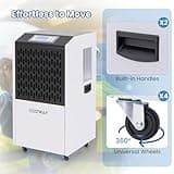 COSTWAY 120L/Day Commercial Dehumidifier, Industrial Air Dehumidifiers Building Dryer with 24H Timer, Auto Defrost, Memory Starting, Drain Hose, Wheels & Handle, Large Spaces up to 500㎡ (White+Black)
